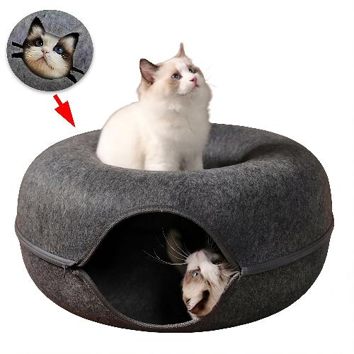Donut katte-tunnel-seng i filt